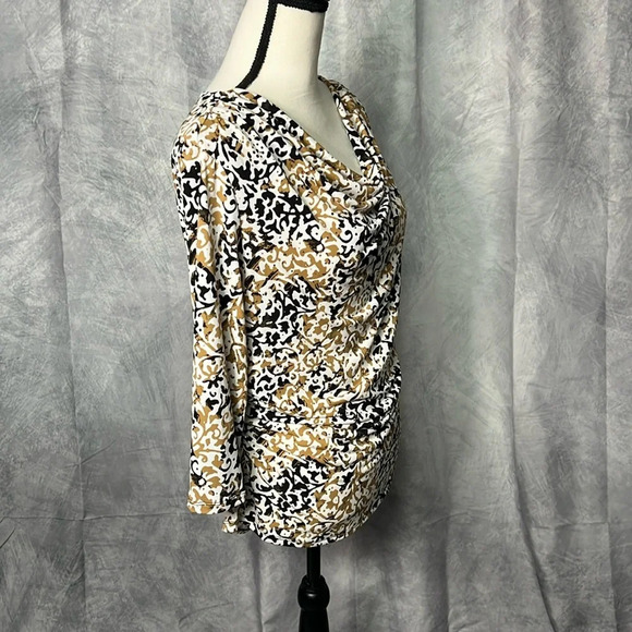 Style & Co. Tan, Black & Cream with Gold 3/4 Sleeve Blouse - size LP - Picture 3 of 10